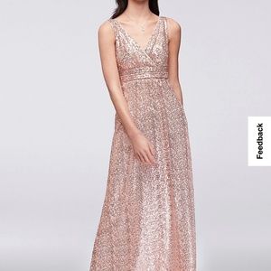 Sequin V-Neck Bridesmaid Dress with Satin Piping